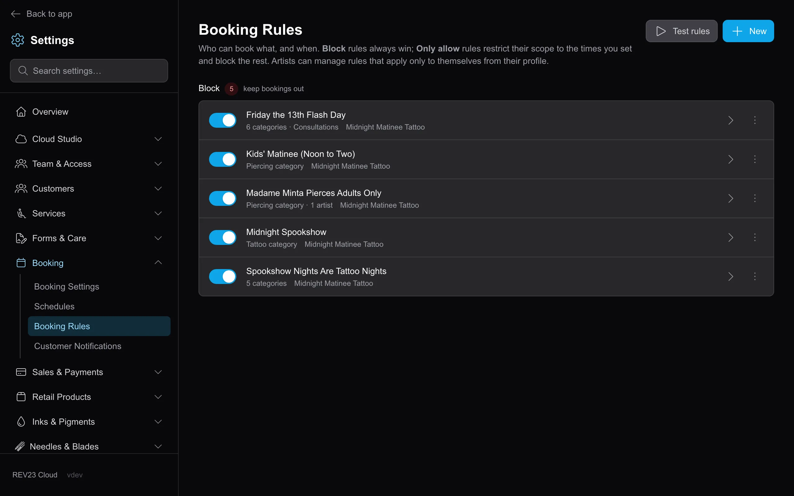 Booking Rules