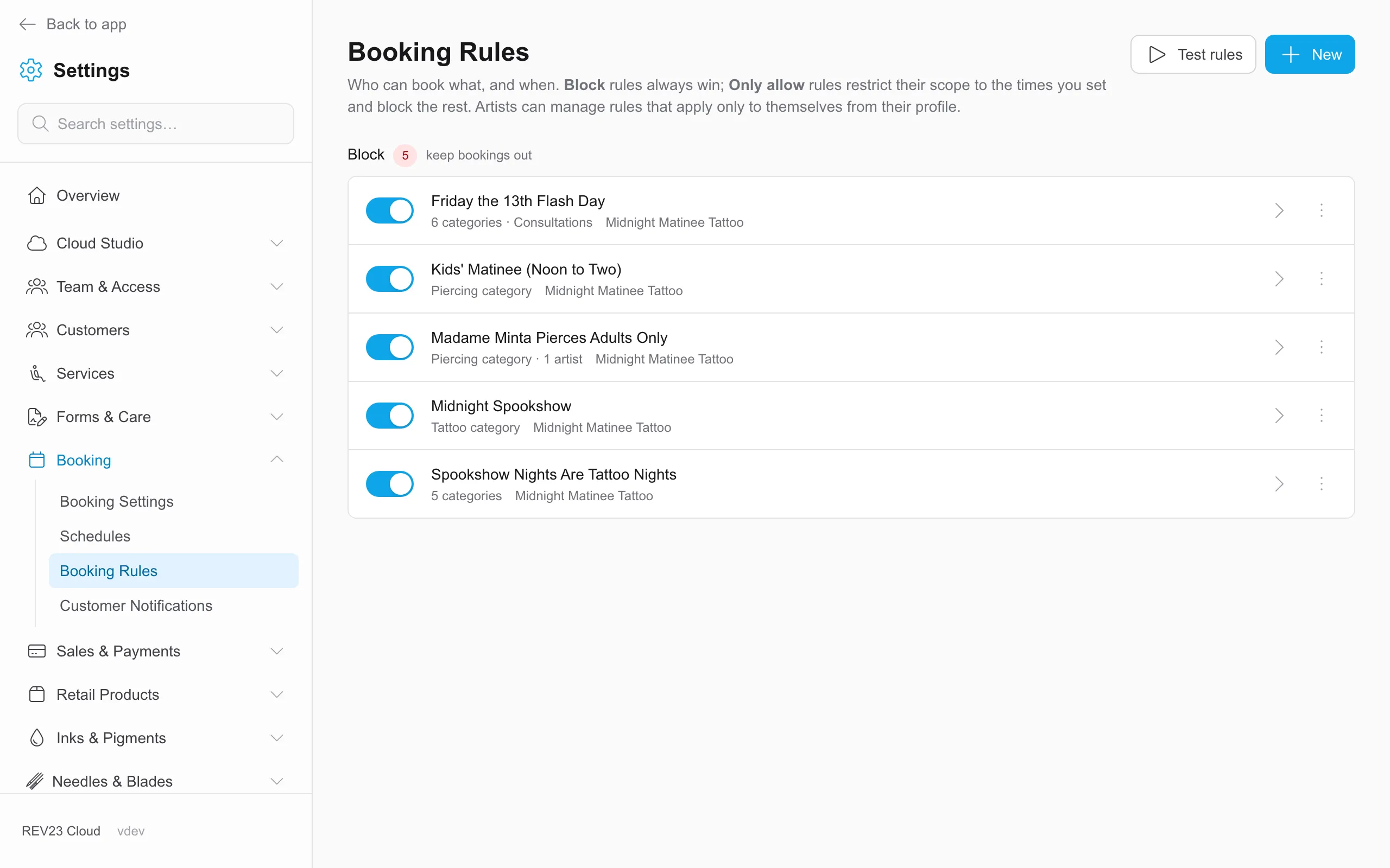 Booking Rules